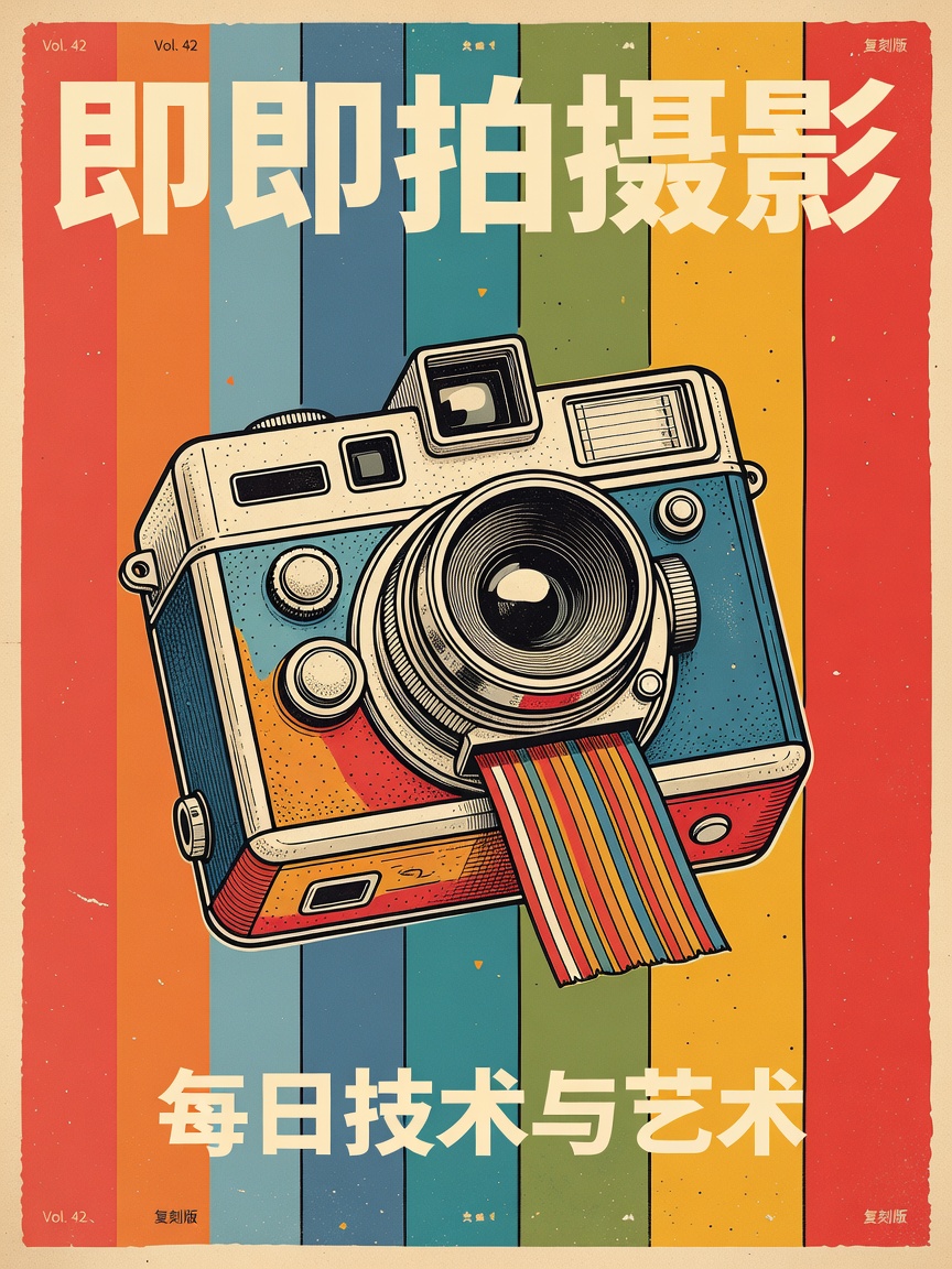 Retro Editorial Poster with Vintage Camera & Colorful Stripes