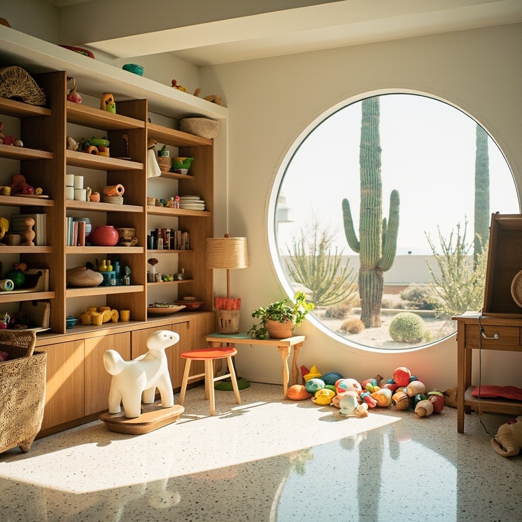 1960s Palm Springs Inspired Bright Playroom Scene