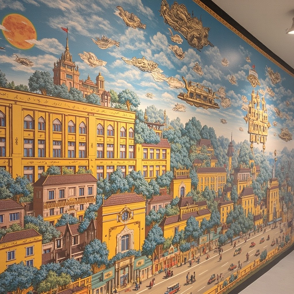 1980s-90s Chinese School Nostalgic Wall Mural