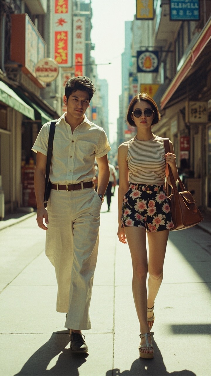 1990s Seoul: Stylish Korean Couple Strolling Downtown