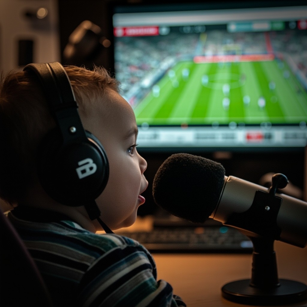 A Baby Analyzing Football Match in Podcast Studio
