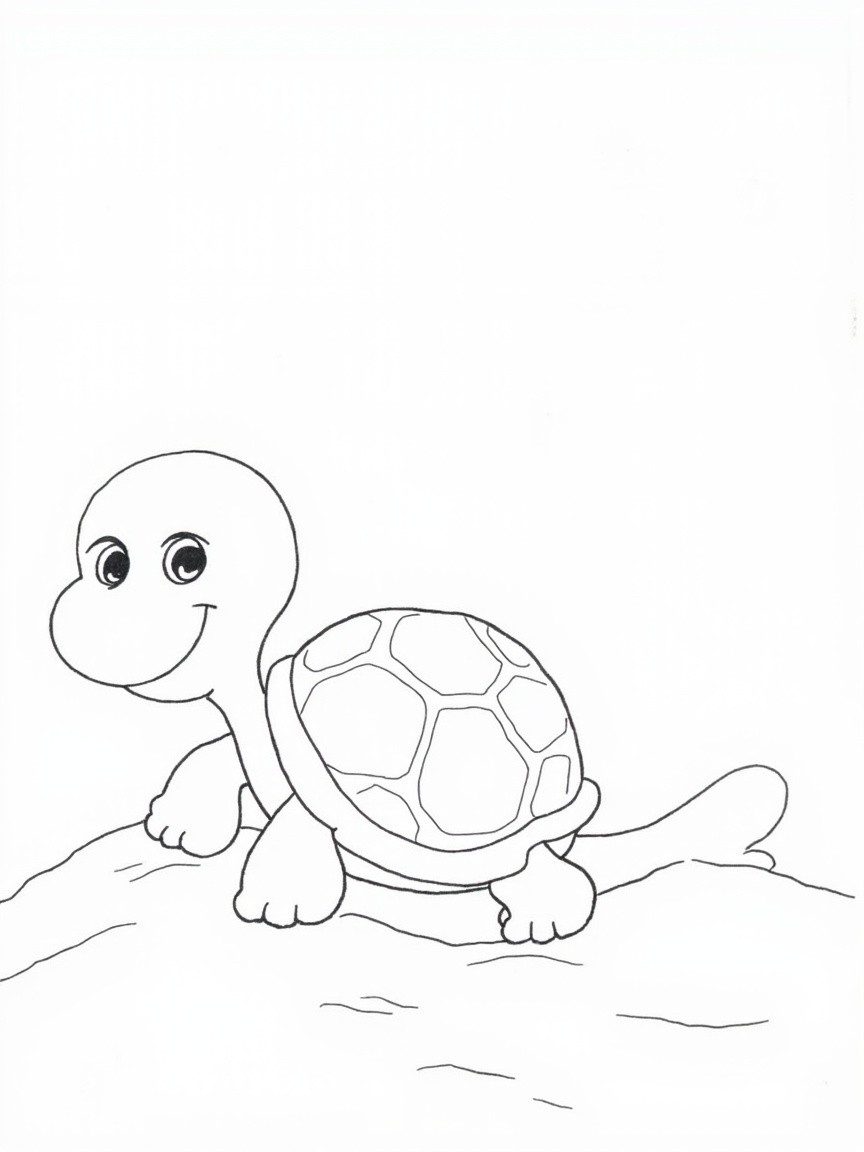 A Baby Turtle's Leafy Hill Slide, Coloring Page
