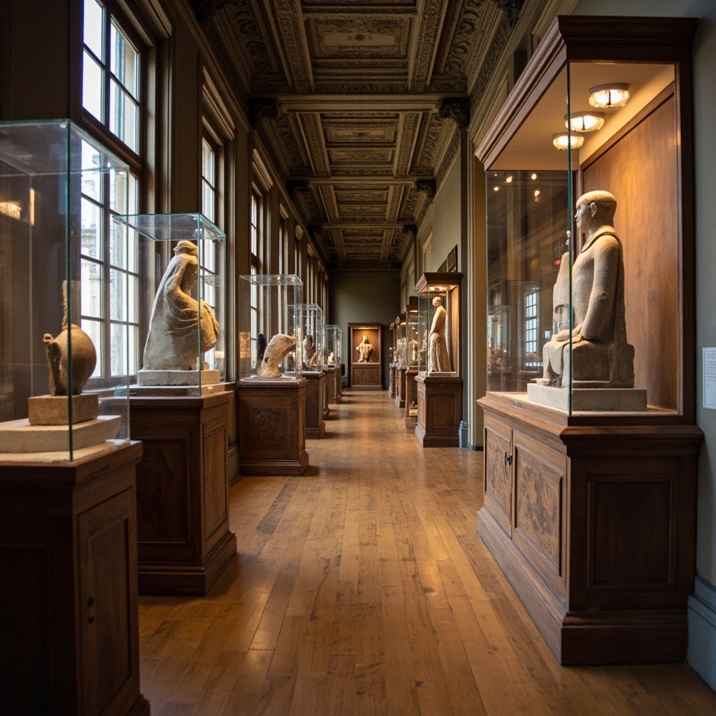 A Baroque Museum Hallway Displaying Archeological Artefacts