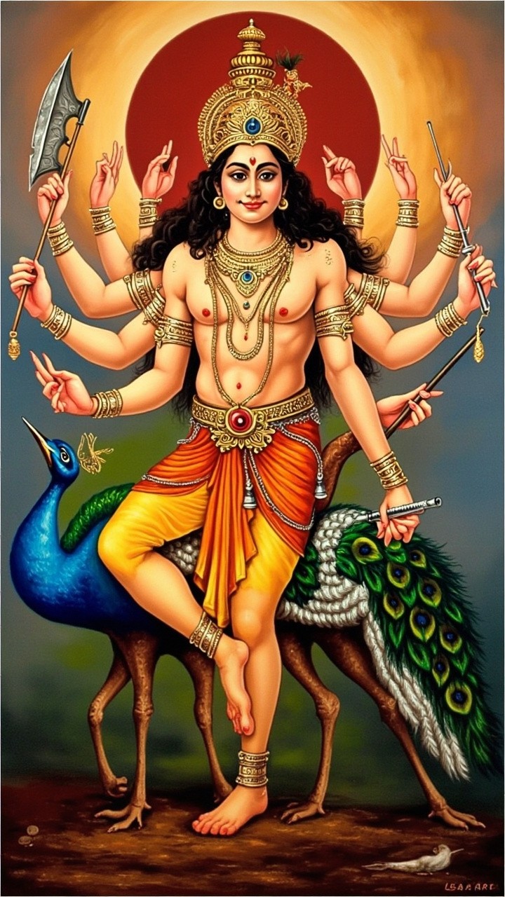 A Beautiful Oil Painting of Lord Murugan