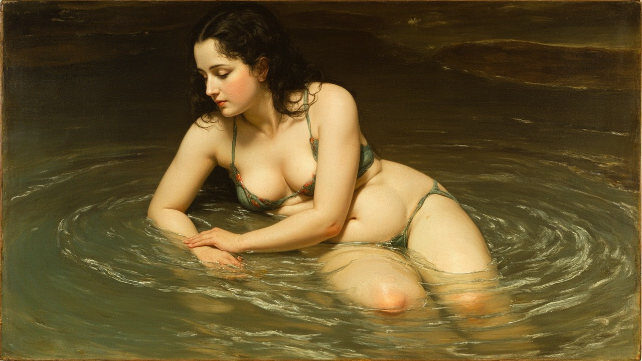 A Beautiful Woman Bathing in a River