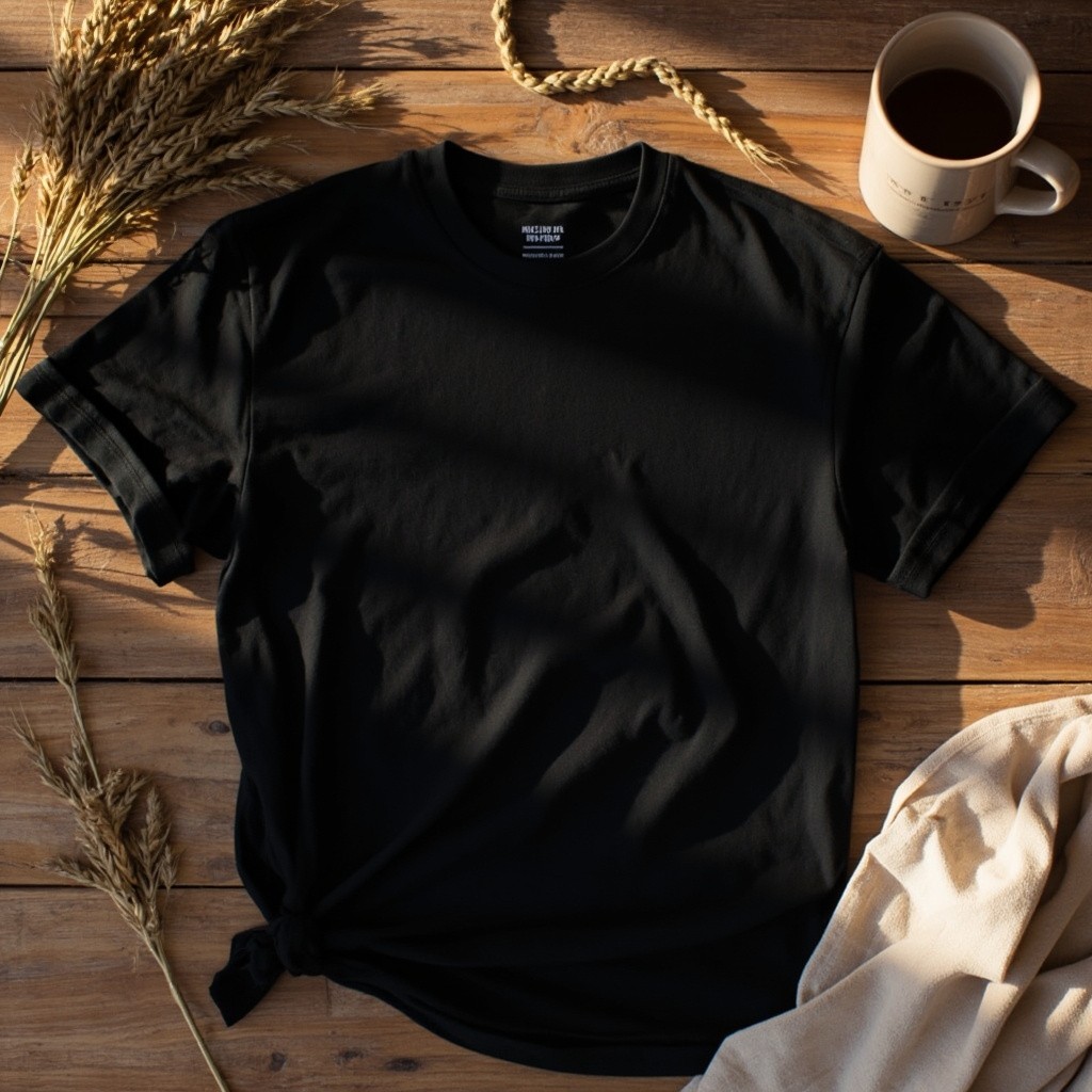 A Bella+Canvas T-Shirt on Rustic Wood with Props