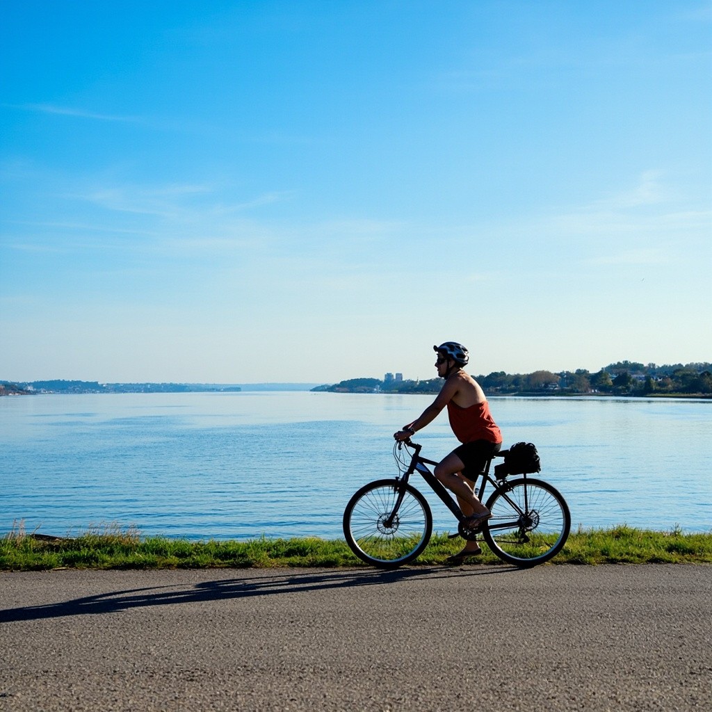 A Bicycle Ride Along the River Under Blue Sky