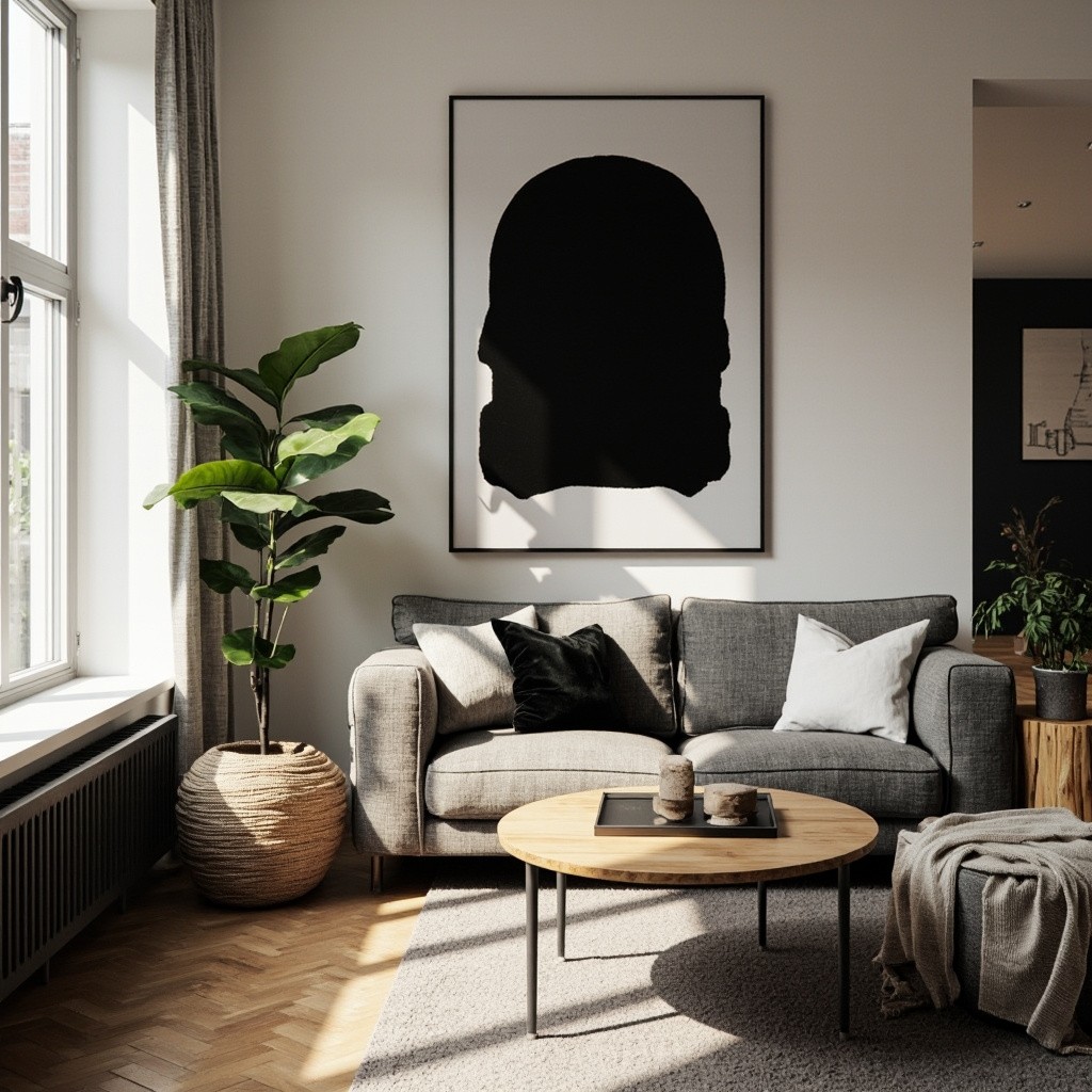 A Black, White, and Brown Living Room Picture