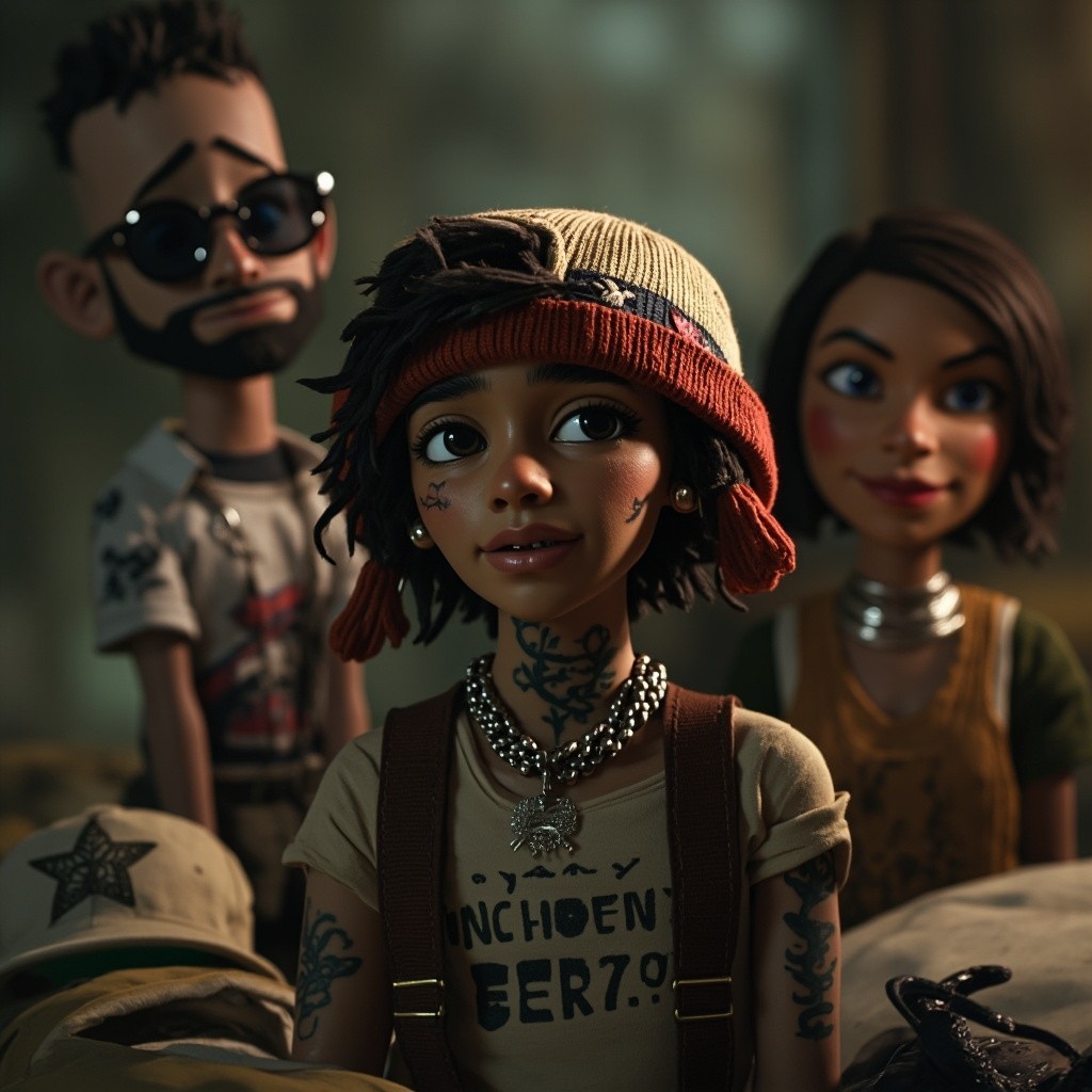 A Black Animated Rapper with Tattoos in Ghetto