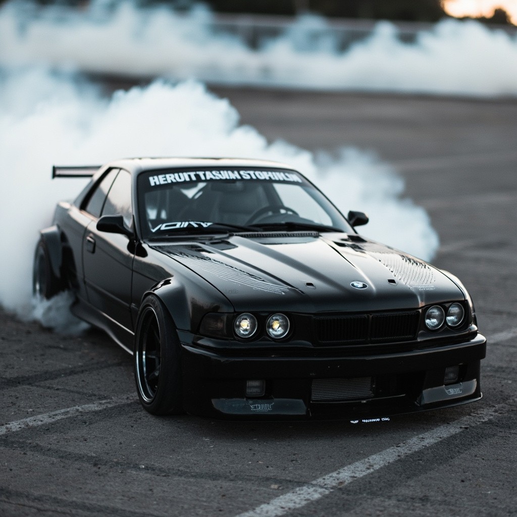 A Black BMW Drifting on Road A Black BMW Drifting on Road