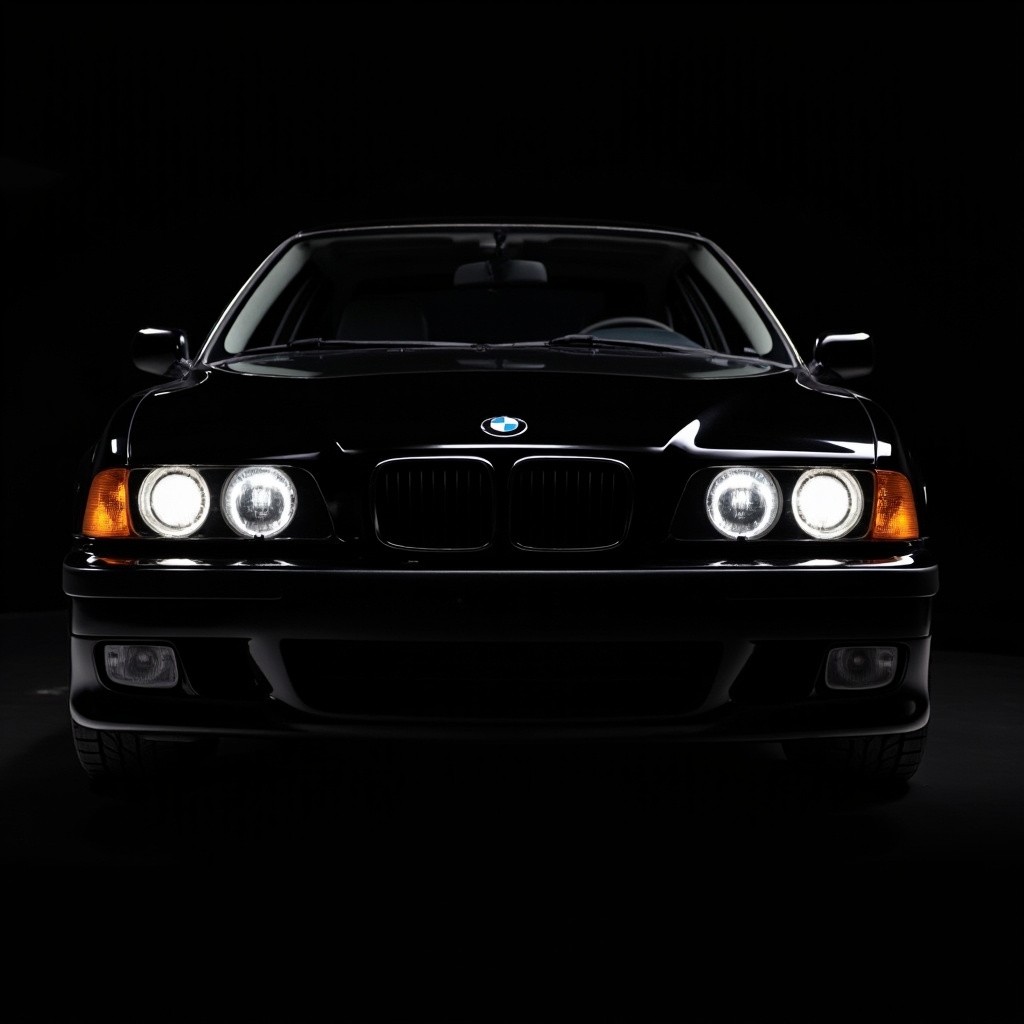 A Black BMW e39 with Evil Headlights