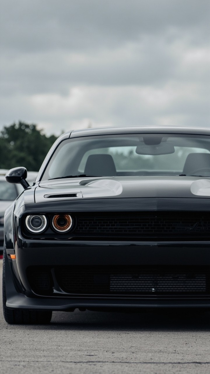 A Black Dodge Challenger Sr T Demon Parked