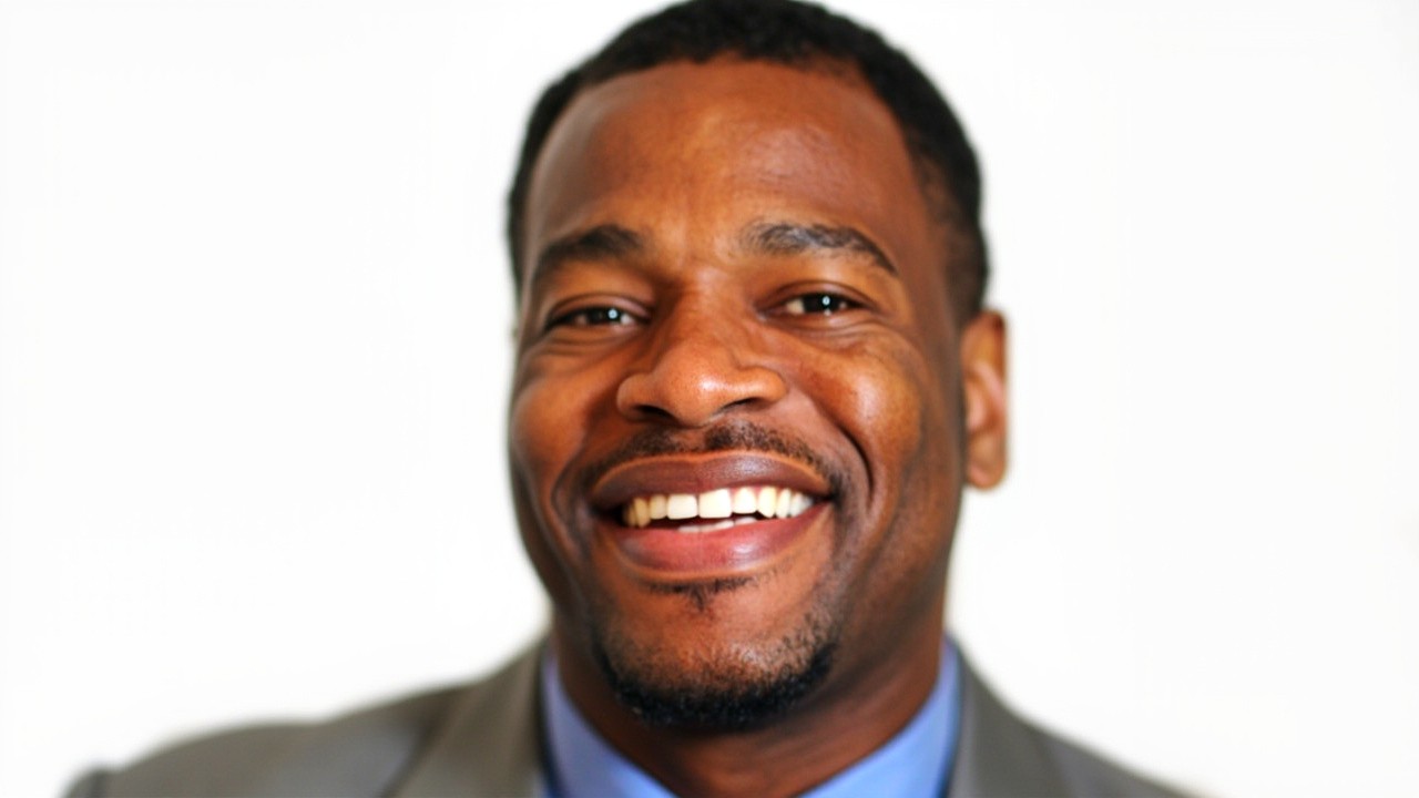 A Black Man's Smiling Portrait on White Background