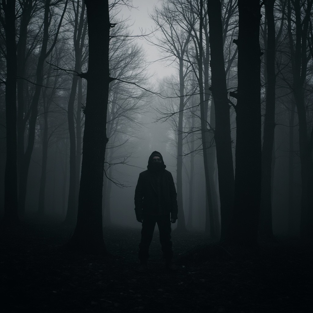 A Black Silhouette Standing in the Forest