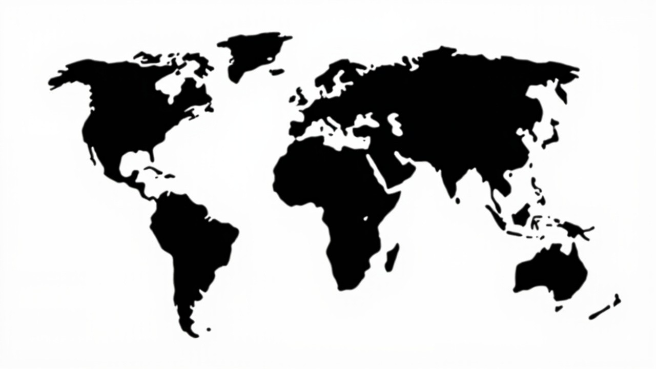 A Black World Map on White Background