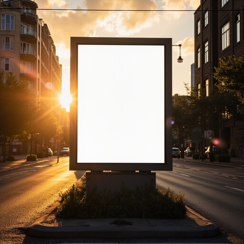 A Blank Billboard at City Street during Golden Hour