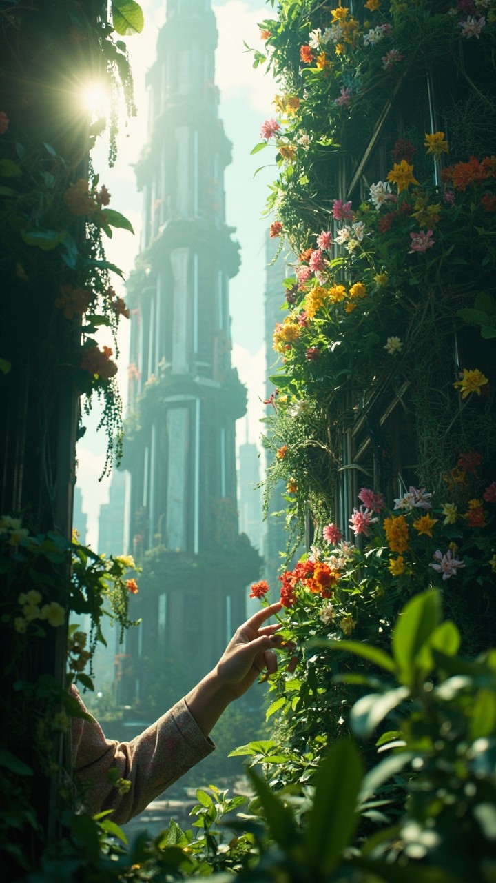 A Blooming Biotech Garden in Futuristic City
