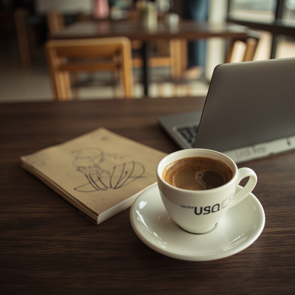 A Blurry Cafe Background with Focused Coffee Cup