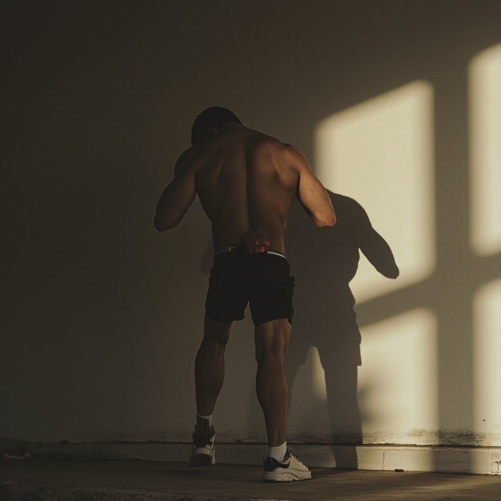 A Bodybuilder's Shadow in Arnold Pose