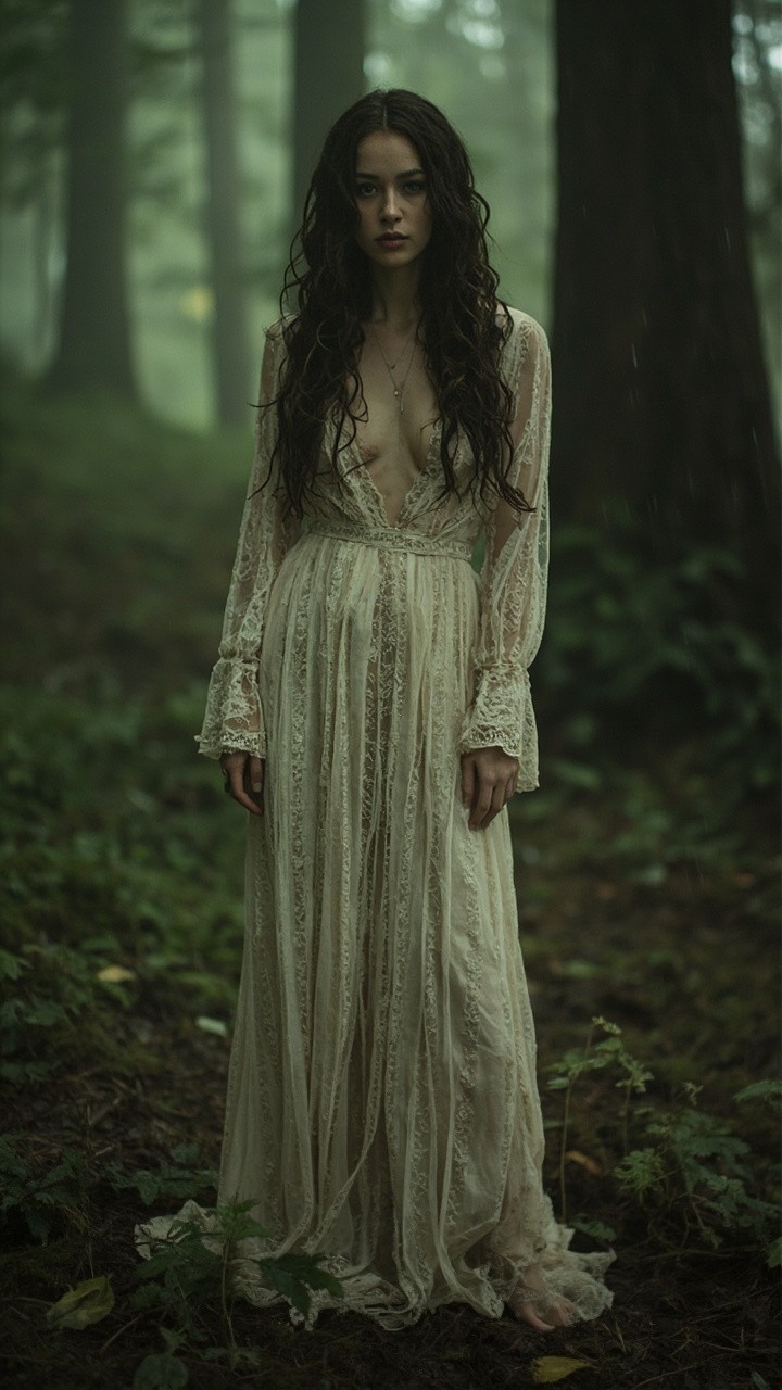 A Bohemian Woman in a Misty Forest Scene