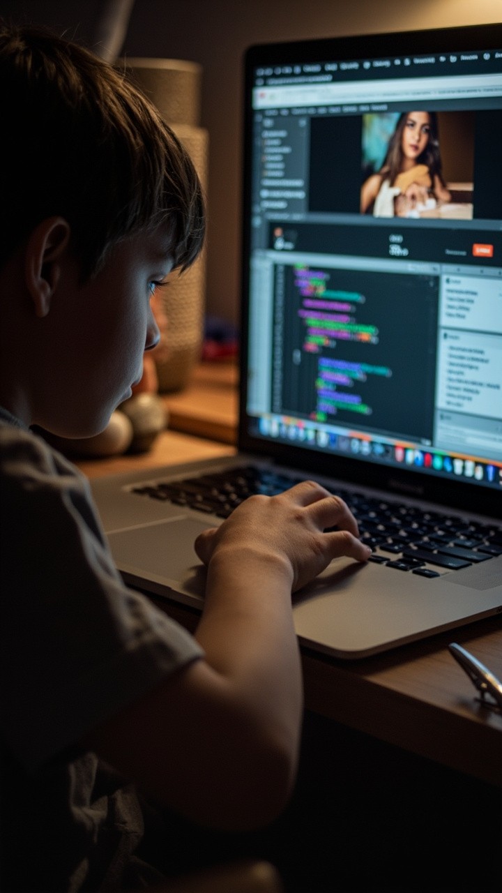 A Boy Creating a Website Through Coding