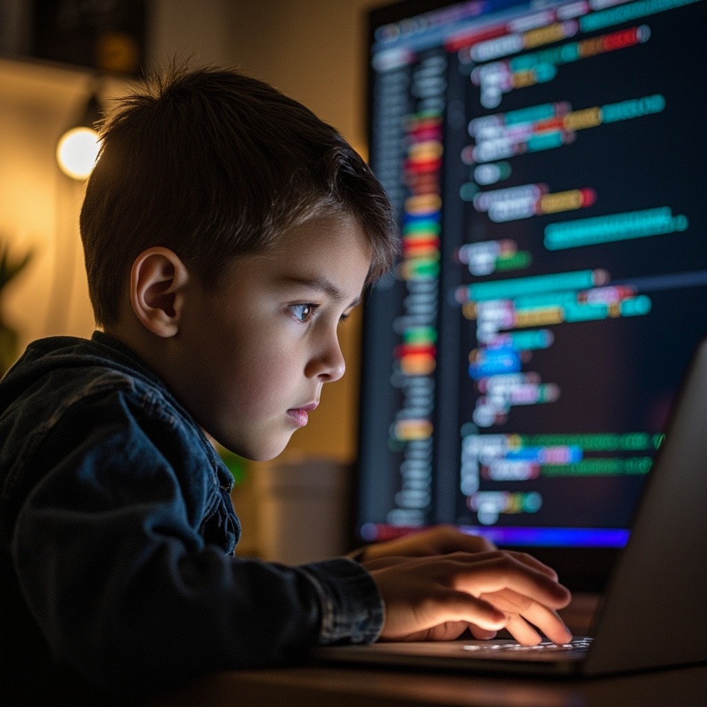A Boy Creating a Website with HTML