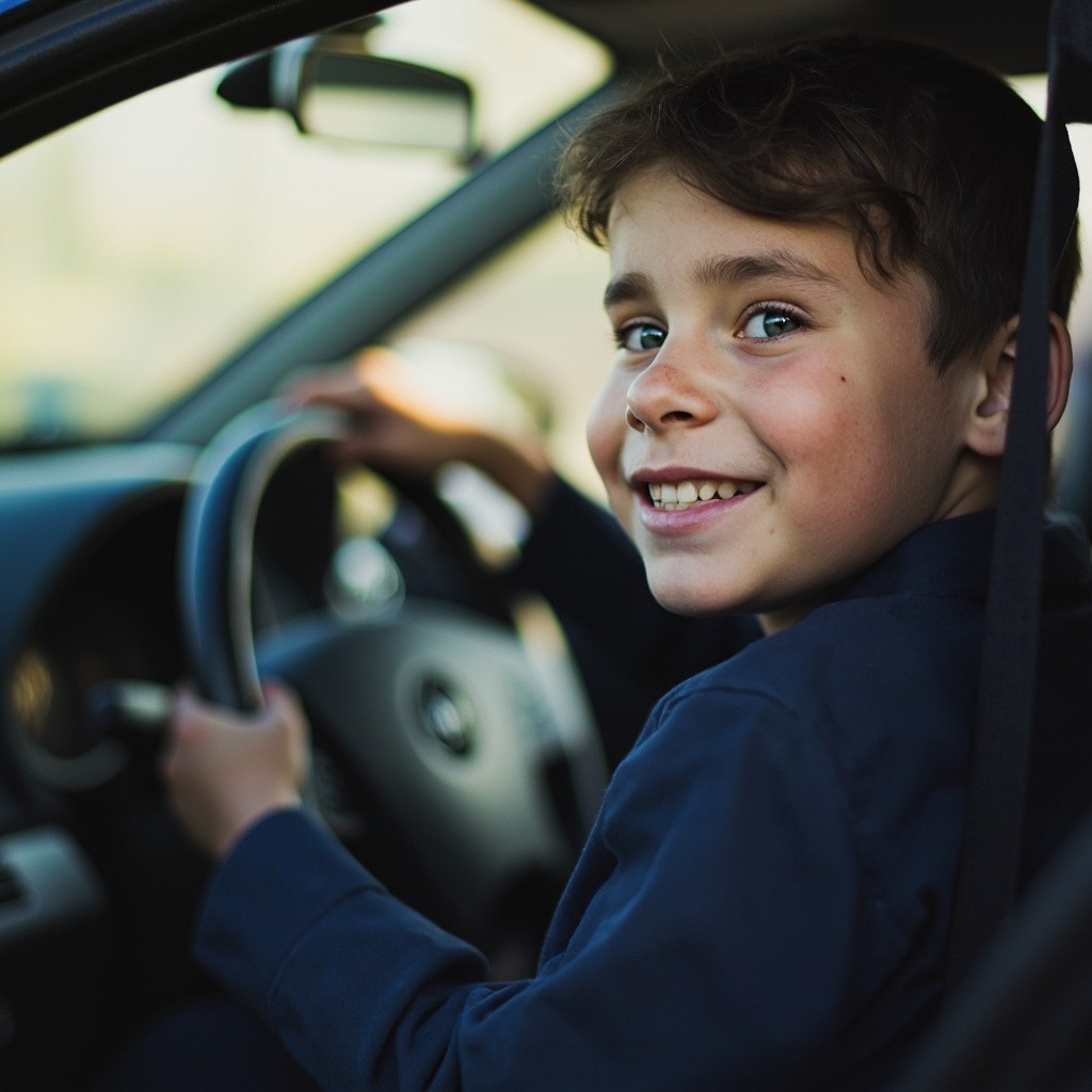 A Boy Driving a Car