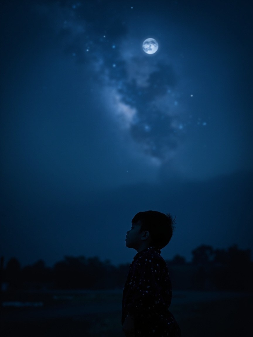 A Boy Gazing at the Night Sky