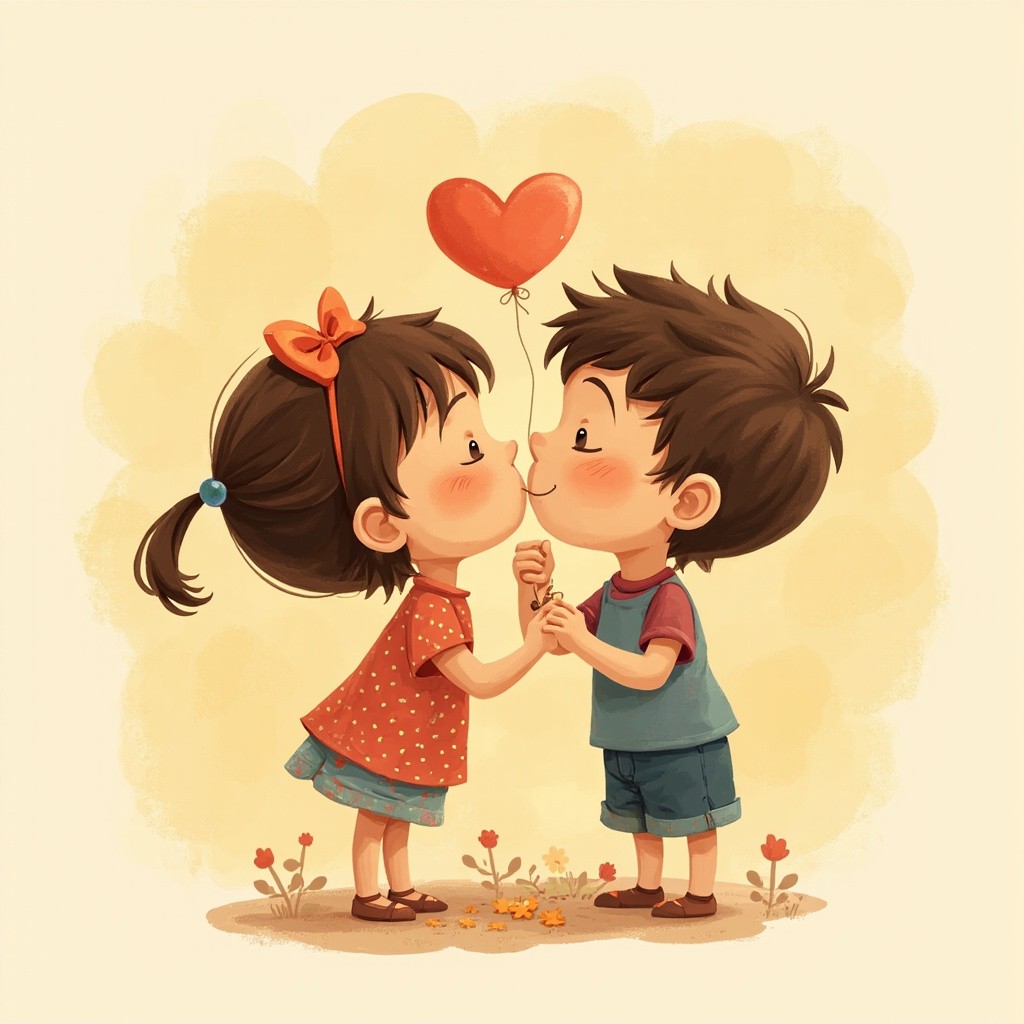 A Boy Kissing a Girl's Cheek in Cartoon