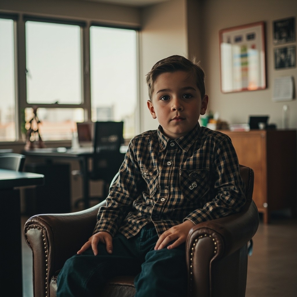 A Boy Sitting on an Office Chair