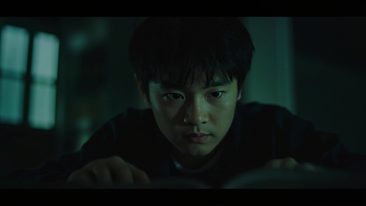 A Boy Studying Late at Night