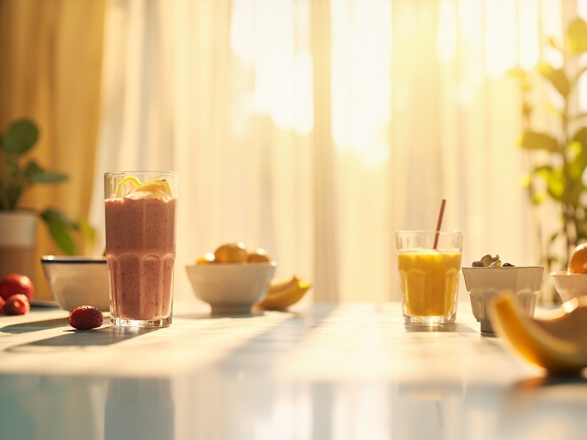 A Bright Breakfast Table with Fresh Food Display
