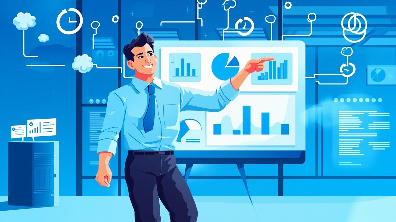 A Business Consultant Manages Data in Digital Room