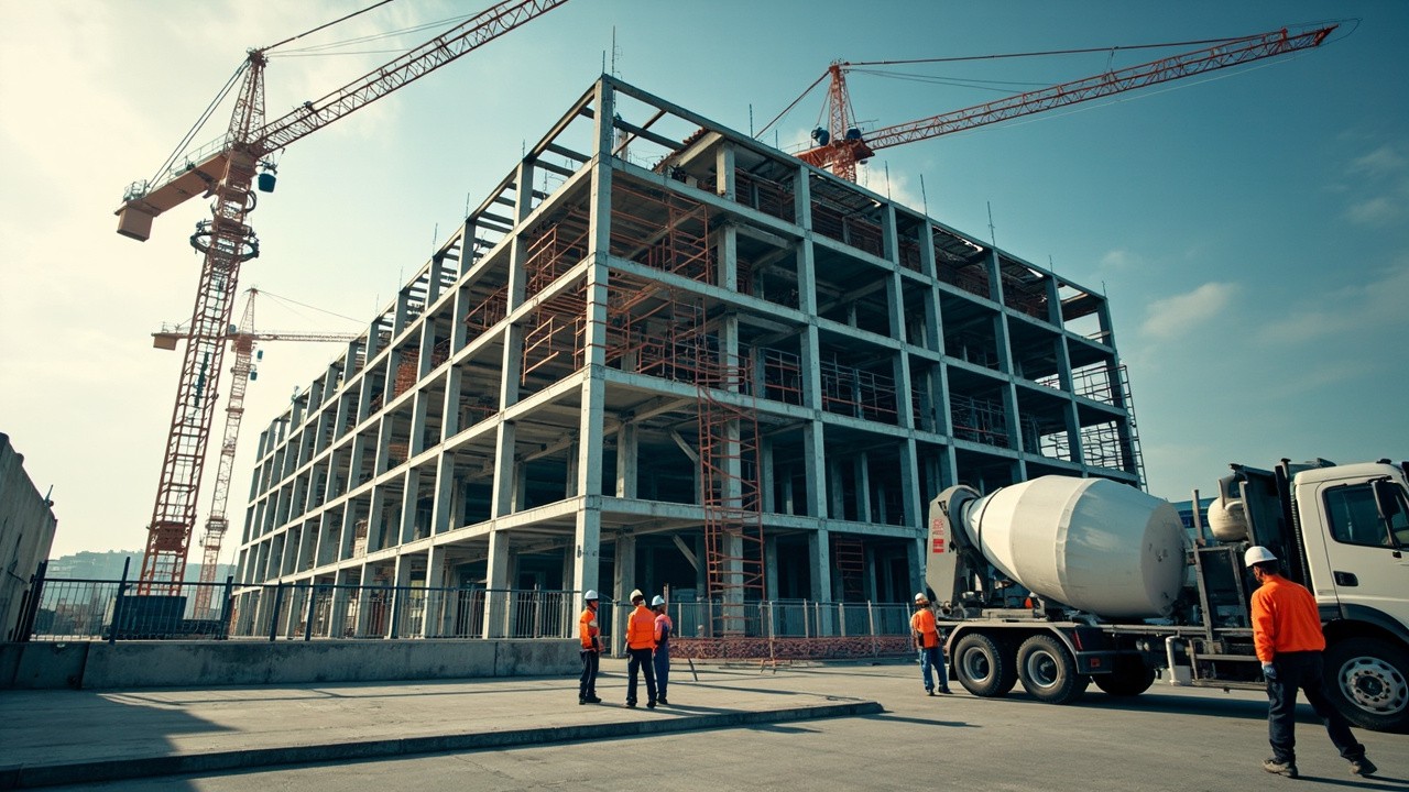A Busy Modern Building Construction Scene