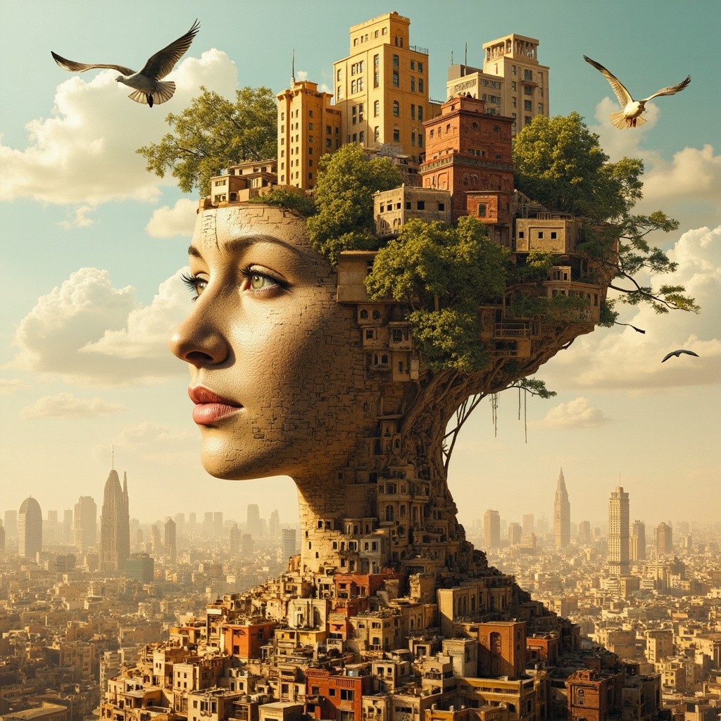 A Cairo Cityscape Forming a Woman's Face