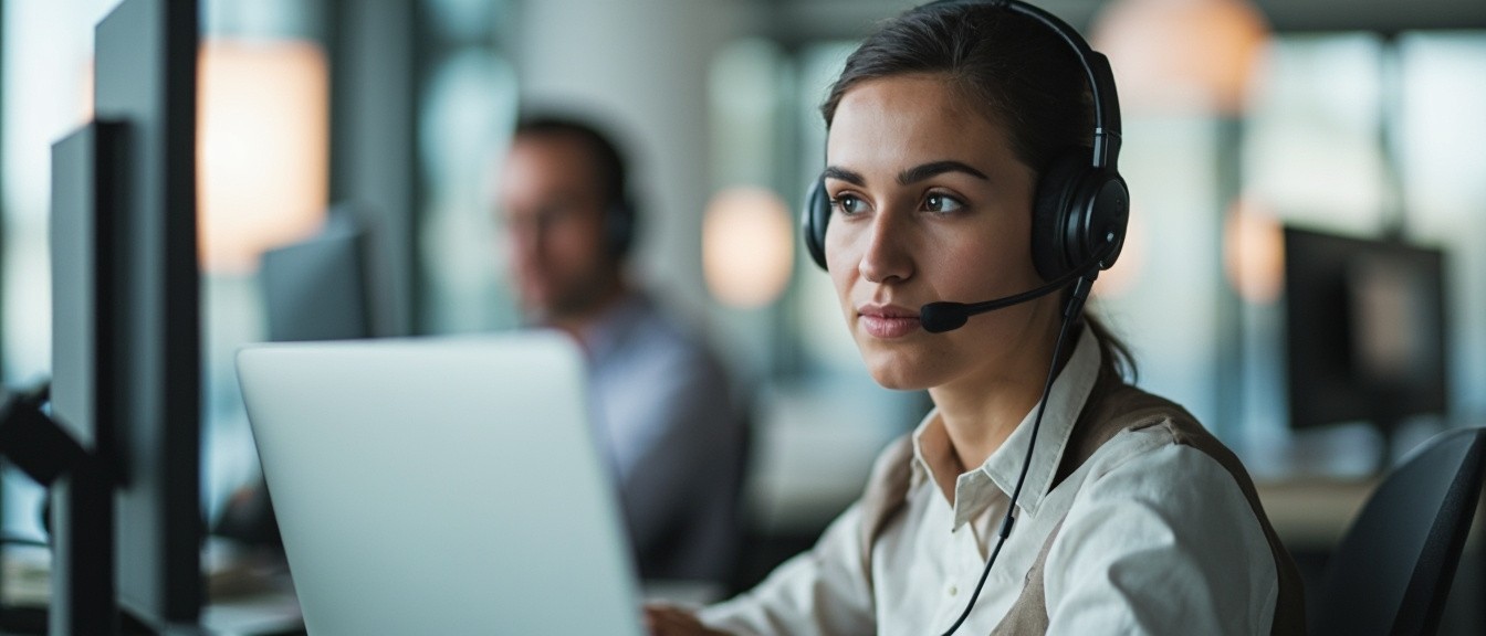 A Call Center Agent at His Laptop