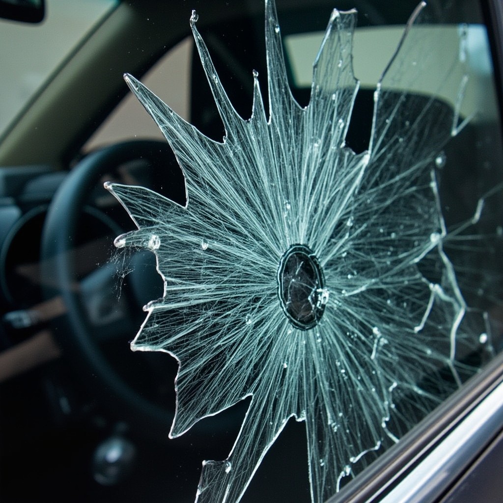 A Car's Glass Getting Shattered