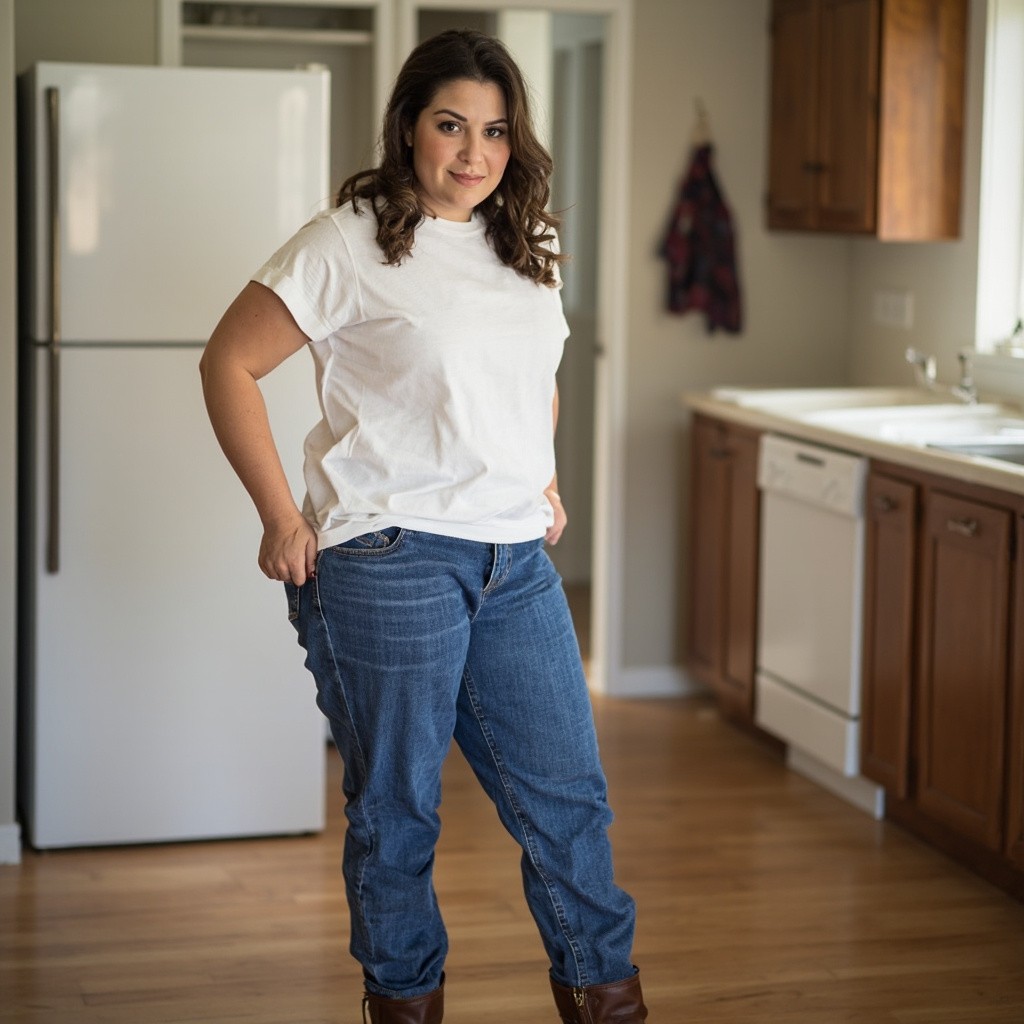 A Casual, Cute Mom in Kitchen Setting