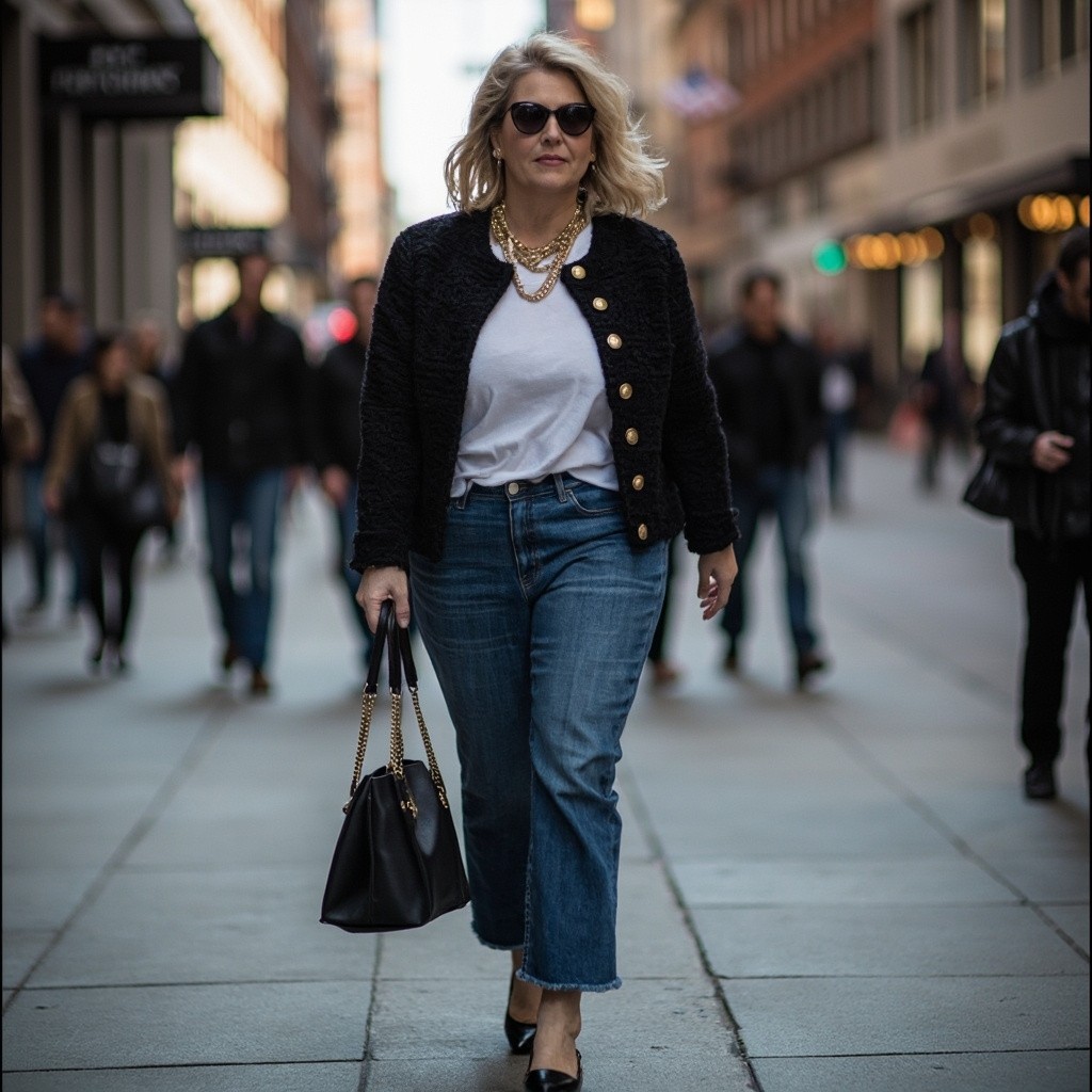 A Chic Plus-Size Woman Strolling In City Fashion