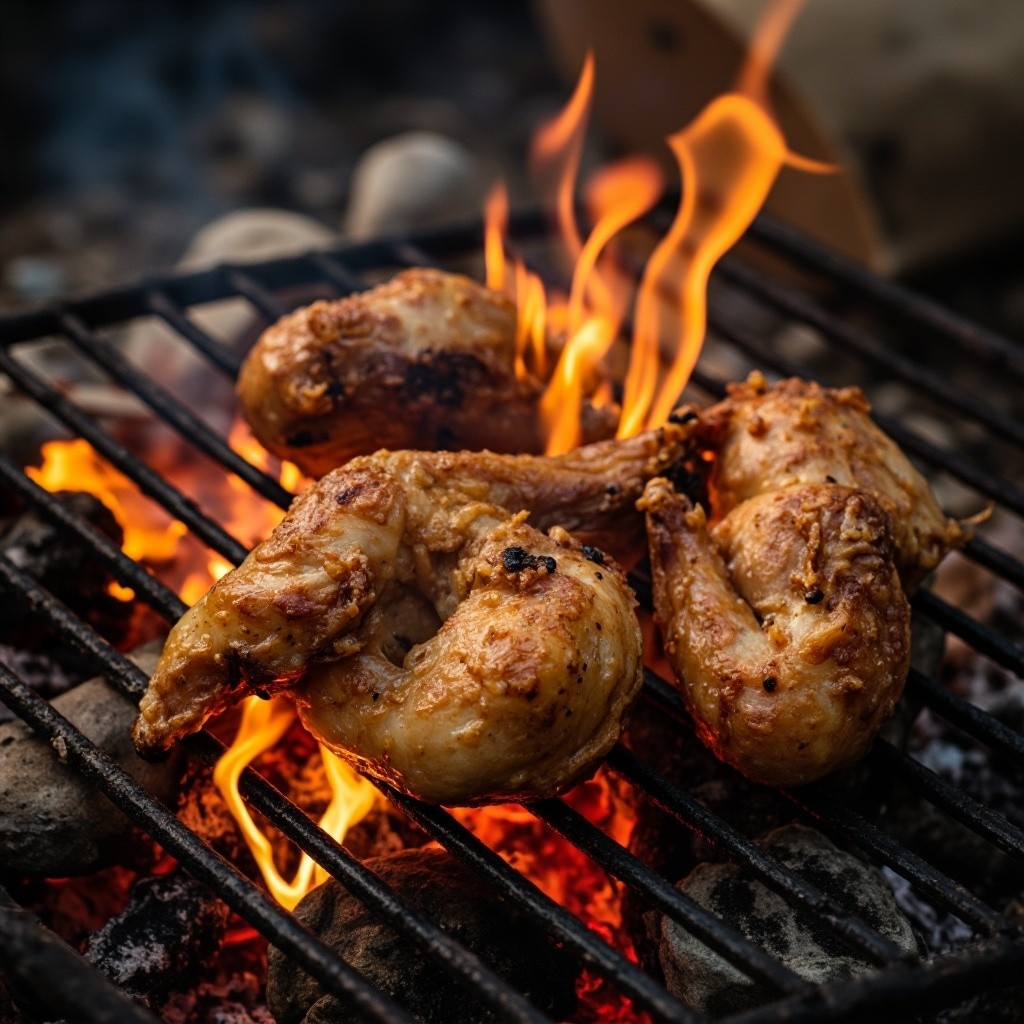 A Chicken Cooking Over Fire