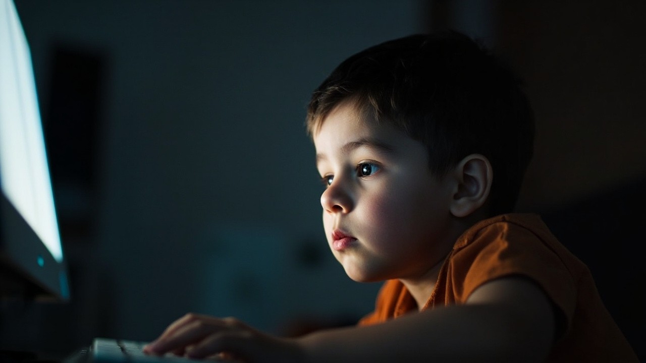 A Child Absorbed in Computer's Glow
