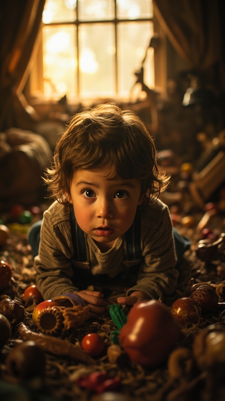 A Child Exploring Magical Toys in an Attic