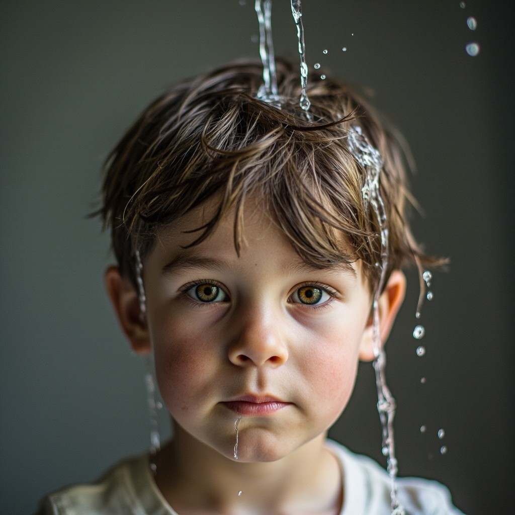 A Child Mistakenly Pouring Water on Himself