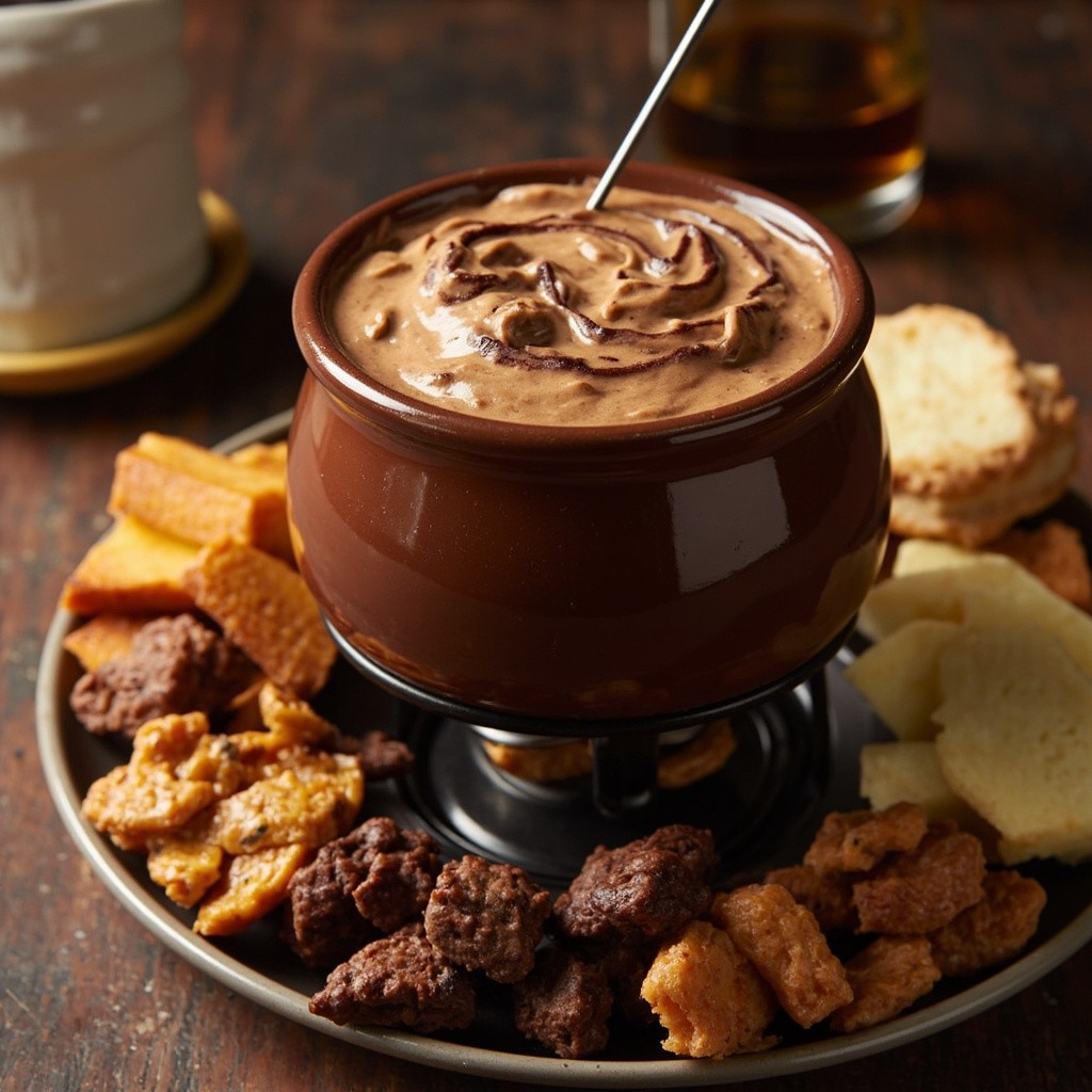 A Chocolate Fondue Set With Various Toppings