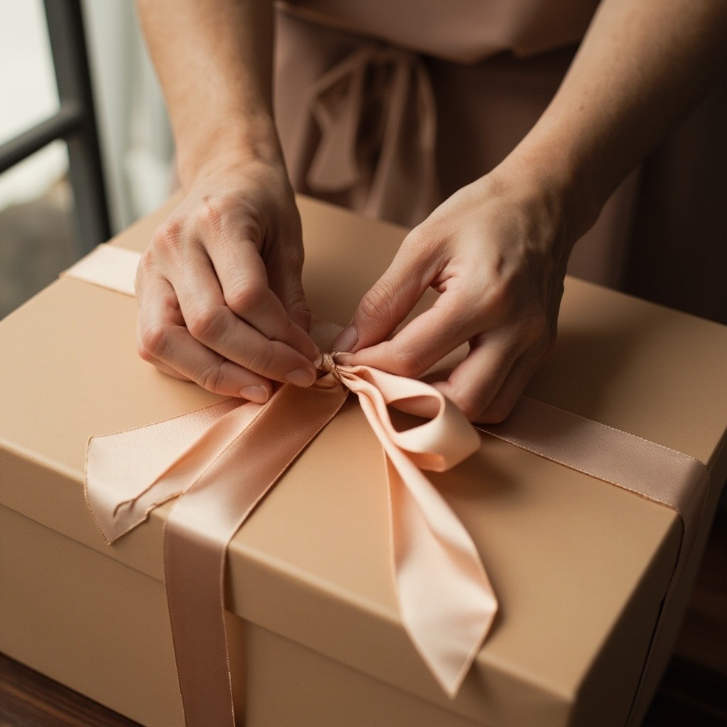 A Close-Up of Hands Tying Satin Ribbon