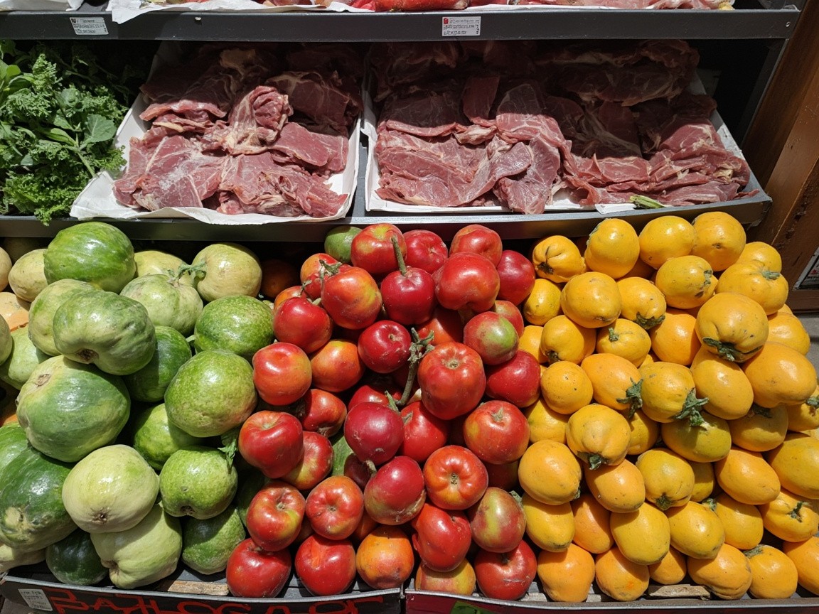 A Collection of Fresh Vegetables, Fruits and Meat