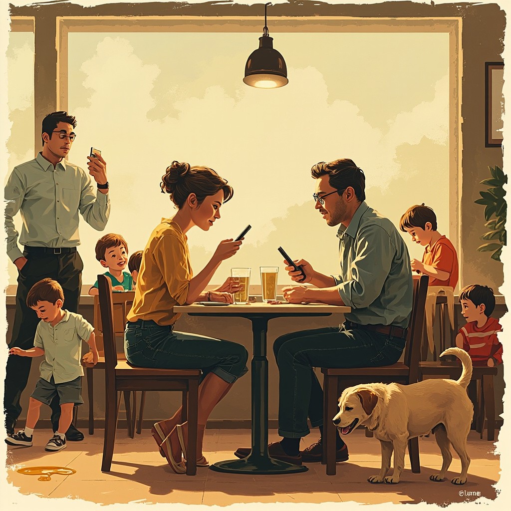 A Couple Ignoring Each Other in a Restaurant