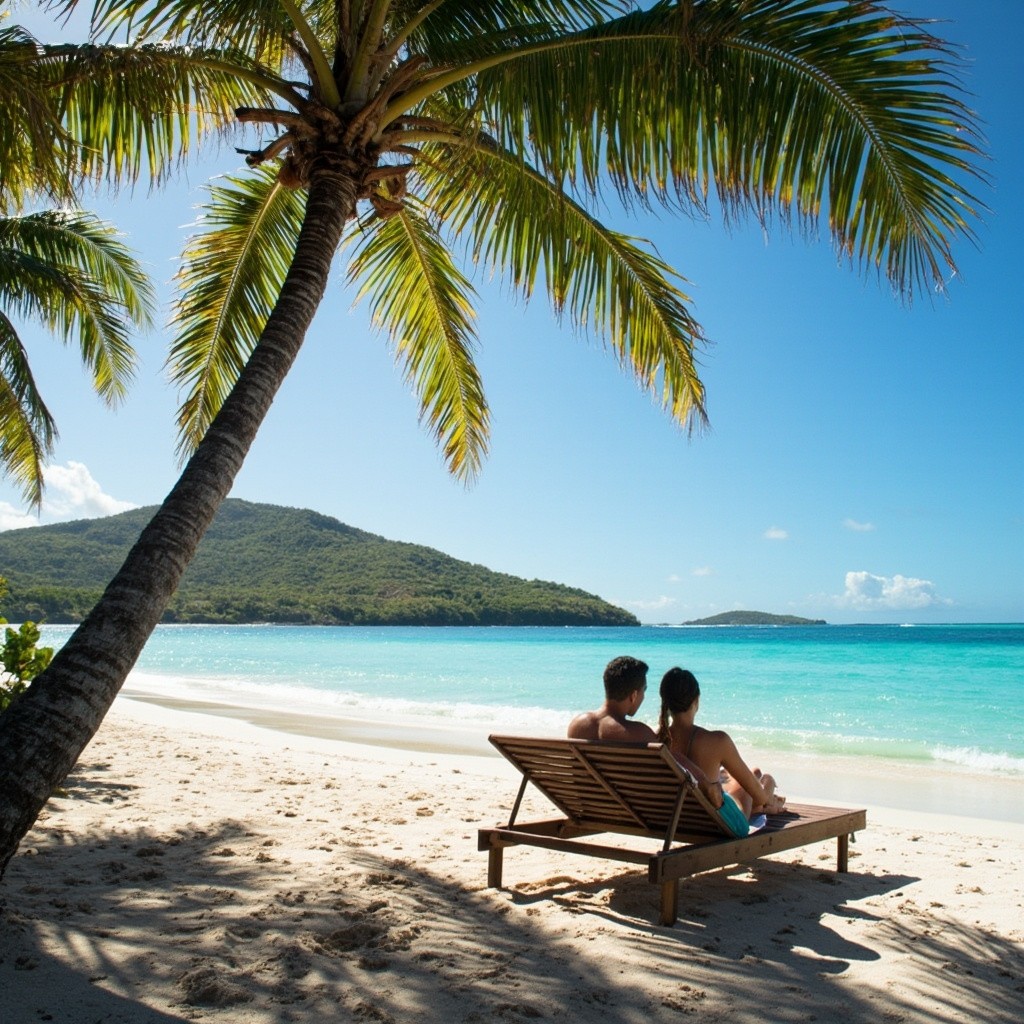 A Couple Relaxing on Le Morne Beach, Mauritius