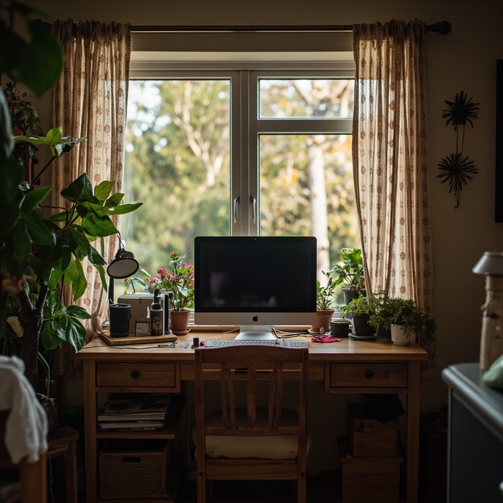 A Cozy Home Setting with Front Computer Table