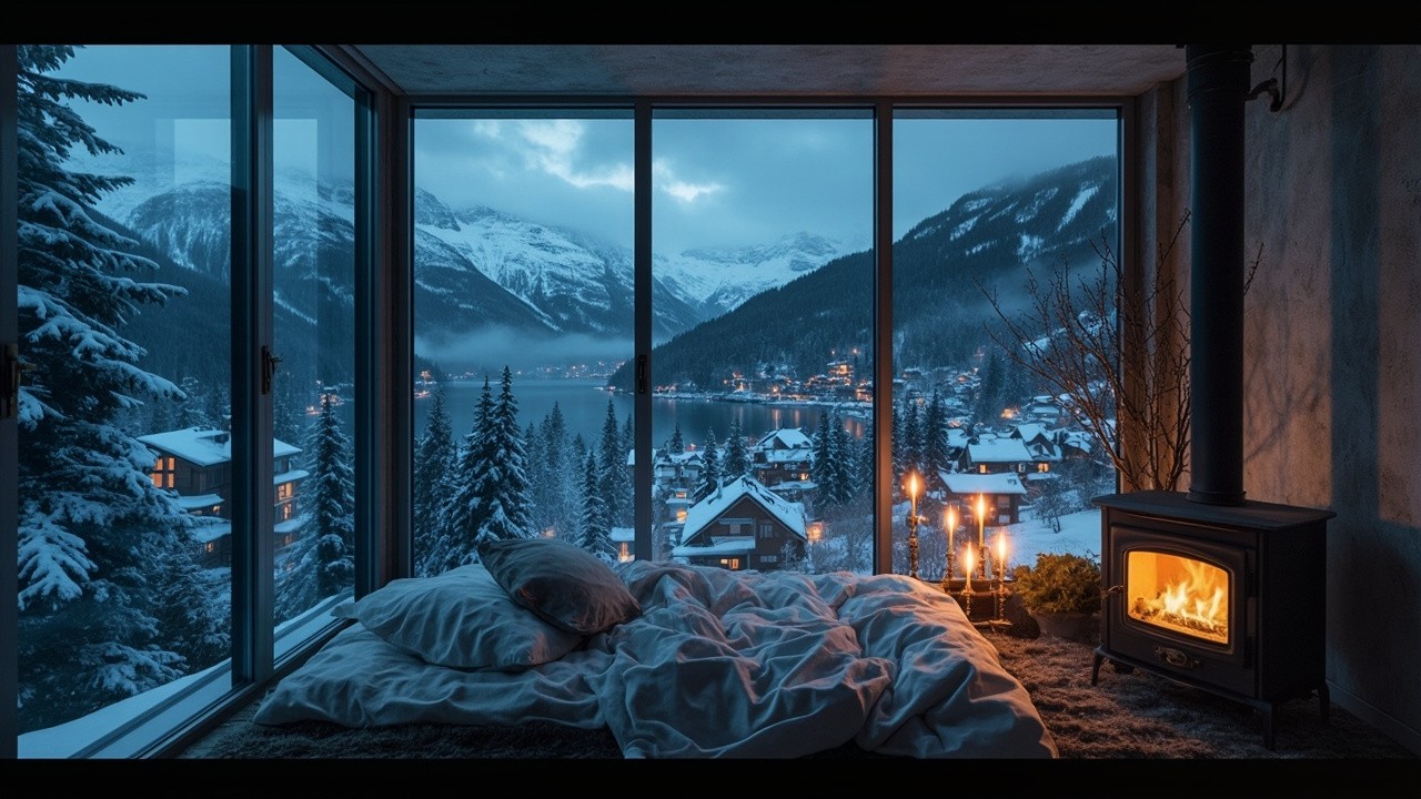 A Cozy Modern Indoor Scene in Winter Night